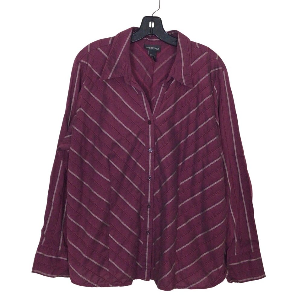 Lane Bryant Blouse Women’s 18 20 Herringbone Striped Button Down Front Shirt Top
